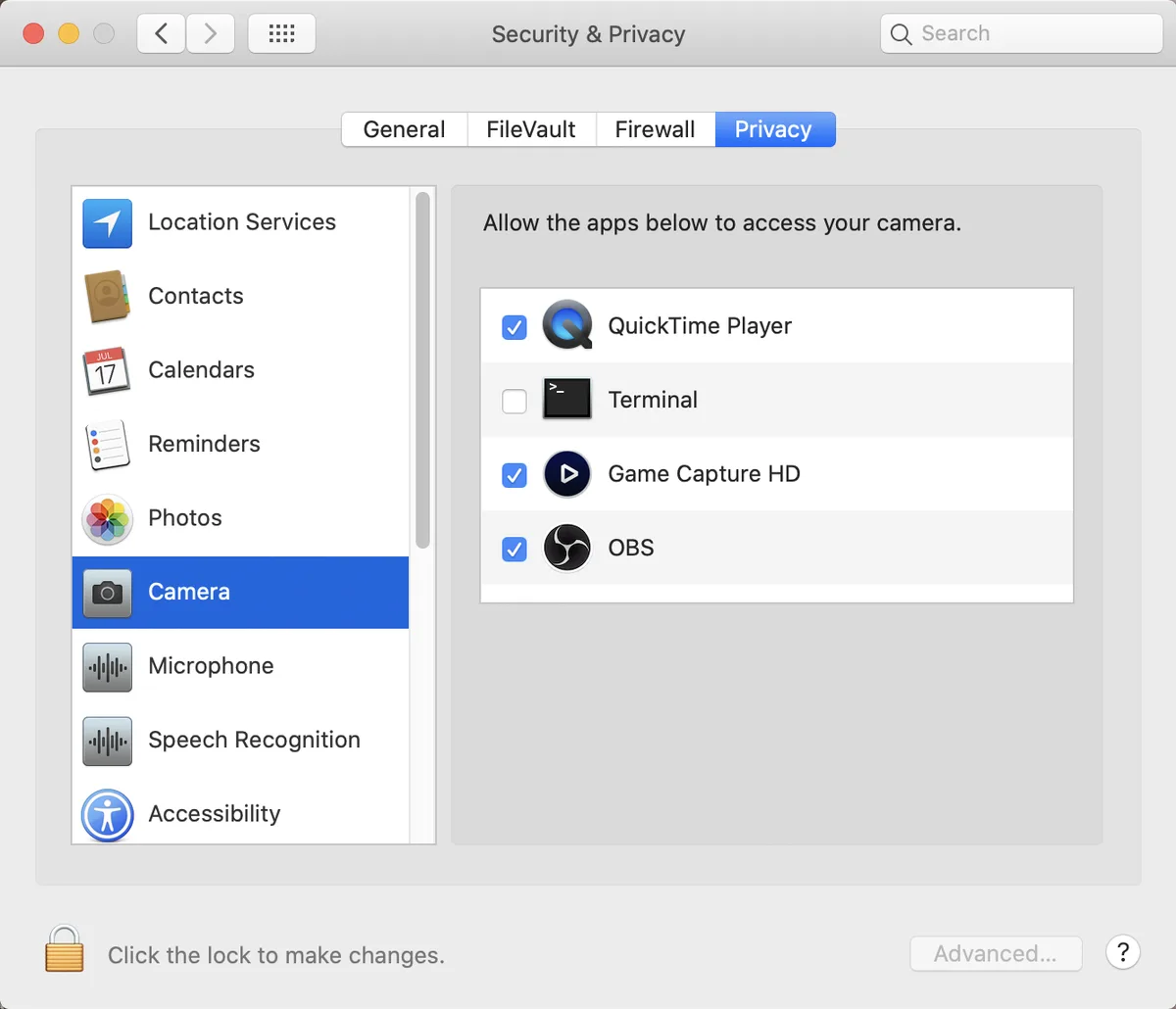 macOS camera privacy permissions